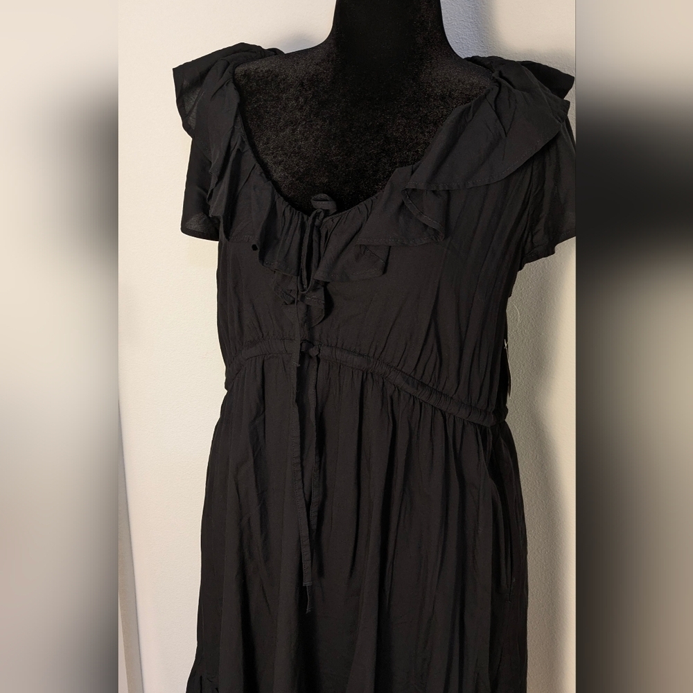 Old Navy Black Maternity Waist-Defined Ruffle-Trim Mini Dress Bohemia Sz XL NEW - Picture 5 of 15